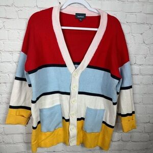 Modcloth Viscose Blend Colorblock Knit Cardigan Sweater, Sz L‎